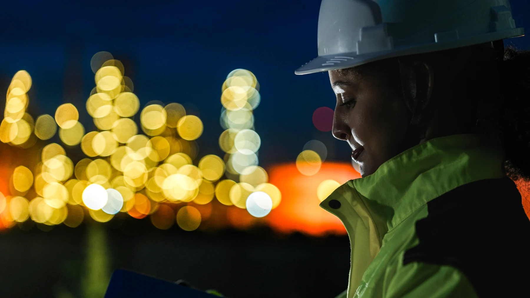 Engineer working safely at night